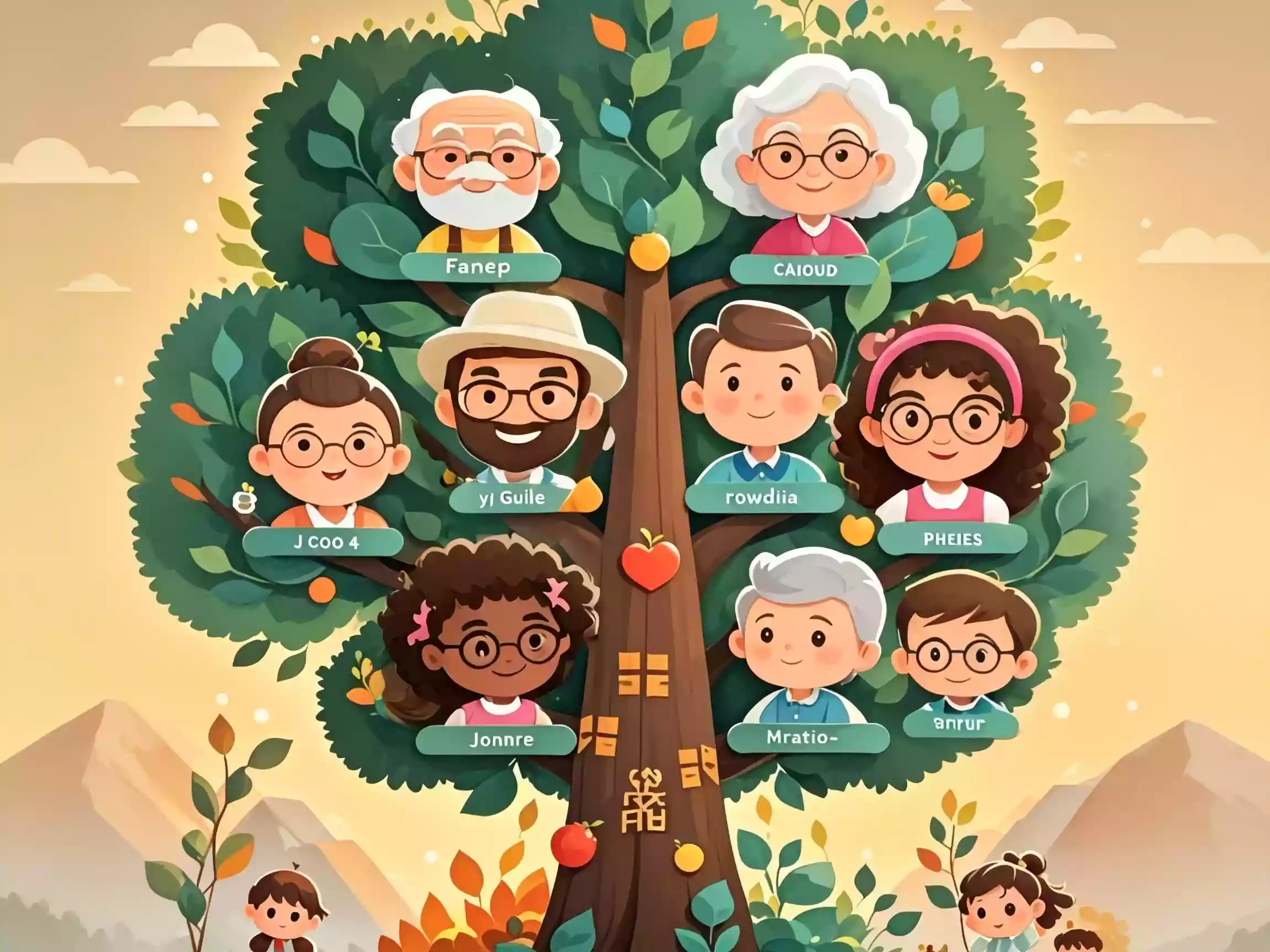 展示代际关系的家谱插图